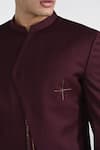 Buy_Kalpana Naik_Burgundy Terrycloth, Rayon Tibetan Red Asymmetrical Sherwani With Pant 