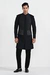 Buy_Kalpana Naik_Black Terrycloth, Rayon Dark Sapphire Geometric Panel Sherwani With Pant _at_Aza_Fashions