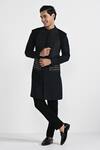Buy_Kalpana Naik_Black Terrycloth, Rayon Dark Sapphire Geometric Panel Sherwani With Pant _Online_at_Aza_Fashions