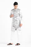 Kalpana Naik_Gray Terrycloth, Rayon Barely Grey Overlapping Panel Achkan And Trouser Set _Online_at_Aza_Fashions