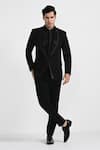 Buy_Kalpana Naik_Black Crepe Embroidery Double Lapel Tuxedo Set _at_Aza_Fashions
