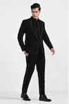 Shop_Kalpana Naik_Black Crepe Embroidery Double Lapel Tuxedo Set _Online_at_Aza_Fashions