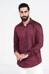 Buy_Kalpana Naik_Wine Cotton Embroidery Finger Giza Shirt _at_Aza_Fashions