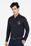 Kalpana Naik_Navy Cotton Embroidery Wine A Bit Hand Shirt _Online_at_Aza_Fashions