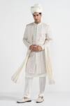 Shop_Kalpana Naik_White Silk Mirrors, Embroidery And Thread Sherwani Set _Online_at_Aza_Fashions