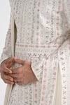 Shop_Kalpana Naik_White Silk Mirrors, Embroidery And Thread Sherwani Set 