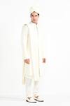 Buy_Kalpana Naik_Ivory Silk, Bemberg Embroidery Dori Work Sherwani Set _at_Aza_Fashions