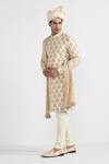 Buy_Kalpana Naik_Cream Bemberg, Silk Embroidery Dark Butta Work Sherwani Set _Online_at_Aza_Fashions
