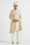 Buy_Kalpana Naik_Cream Bemberg, Silk Embroidery Dark Butta Work Sherwani Set _at_Aza_Fashions