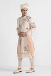 Buy_Kalpana Naik_Pink Satin, Bemberg, Silk Embroidery, Stones Pastel Floral Work Sherwani Set _Online_at_Aza_Fashions