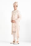 Kalpana Naik_Blush Bemberg, Silk Embroidery, Metallic Raja And Rani Work Hand Sherwani Set _Online_at_Aza_Fashions