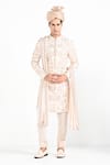 Buy_Kalpana Naik_Blush Bemberg, Silk Embroidery, Metallic Raja And Rani Work Hand Sherwani Set _at_Aza_Fashions