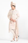 Buy_Kalpana Naik_Blush Bemberg, Silk Embroidery, Metallic Raja And Rani Work Hand Sherwani Set _Online_at_Aza_Fashions