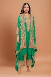 Buy_Debyani + CO_Green Silk Embroidery Round Neck Kurta Set With Cape _at_Aza_Fashions