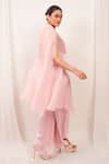 Shop_Day And Mood_Pink Organza, Modal, Satin Shawl Neck, Kaftan And Bell Bottom Pants Set _at_Aza_Fashions