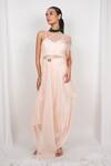 Buy_Day And Mood_Peach Organza, Chiffon One Shoulder, Sweetheart Kaftan Blouse And Flared Pants _at_Aza_Fashions