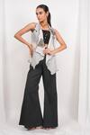 Buy_Day And Mood_Off White Organza, Crepe Embroidery, Beads, Scallop Jacket Blouse And Pant Set _at_Aza_Fashions