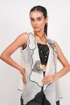 Day And Mood_Off White Organza, Crepe Embroidery, Beads, Scallop Jacket Blouse And Pant Set _Online_at_Aza_Fashions