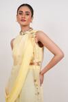 Day And Mood_Yellow Chinon, Organza Embroidery, Zari, Cowl And Cord Tunic With Pleated Pants _Online_at_Aza_Fashions