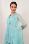 Buy_Day And Mood_Sky Blue Organza, Chinon Sequins, Embroidery Open Wired Kaftan And Wrap Pants Set _Online_at_Aza_Fashions