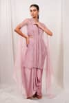 Buy_Day And Mood_Pink Organza, Modal, Satin, Silk Wired Kaftan Dhoti Skirt And Blouse Set _at_Aza_Fashions
