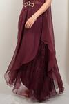 Buy_Day And Mood_Wine Organza, Silk Embroidery V-neck Kaftan And Pleated Skirt Set _Online_at_Aza_Fashions