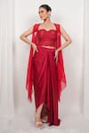 Buy_Day And Mood_Red Silk, Organza Sequins, Embroidery Corset And Draped Skirt Set With Jacket _at_Aza_Fashions