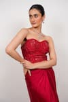 Shop_Day And Mood_Red Silk, Organza Sequins, Embroidery Corset And Draped Skirt Set With Jacket _Online_at_Aza_Fashions
