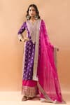 Buy_Gopi Vaid_Purple Tussar, Shantoon, Organza Embroidery, Zari, Kurta Sharara And Dupatta Set _Online_at_Aza_Fashions