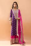 Buy_Gopi Vaid_Purple Tussar, Shantoon, Organza Embroidery, Zari, Kurta Sharara And Dupatta Set _at_Aza_Fashions