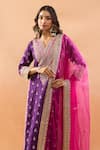 Gopi Vaid_Purple Tussar, Shantoon, Organza Embroidery, Zari, Kurta Sharara And Dupatta Set _at_Aza_Fashions