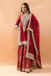 Buy_Gopi Vaid_Red Tussar, Organza Embroidery, Zari V-neck Kurta And Printed Sharara Set _at_Aza_Fashions