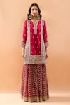 Gopi Vaid_Red Tussar, Organza Embroidery, Zari, Sequins Kurta And Sharara Set With Dupatta _Online_at_Aza_Fashions