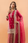 Shop_Gopi Vaid_Red Tussar, Organza Embroidery, Zari, Sequins Kurta And Sharara Set With Dupatta _Online_at_Aza_Fashions