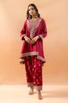 Buy_Gopi Vaid_Red Tussar Embroidery, Zari V-neck Kurta And Farshi Salwar Set _at_Aza_Fashions