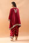 Shop_Gopi Vaid_Red Tussar Embroidery, Zari V-neck Kurta And Farshi Salwar Set _at_Aza_Fashions