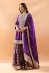 Gopi Vaid Purple Tussar, Organza Embroidery, Zari, Sequins Kurta And Printed Sharara Set Online at Aza Fashions Gopi Vaid_Purple Tussar, Organza Embroidery, Zari, Sequins Kurta And Printed Sharara Set _Online_at_Aza_Fashions