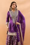 Shop Gopi Vaid Purple Tussar, Organza Embroidery, Zari, Sequins Kurta And Printed Sharara Set Online at Aza Fashions Shop_Gopi Vaid_Purple Tussar, Organza Embroidery, Zari, Sequins Kurta And Printed Sharara Set _Online_at_Aza_Fashions