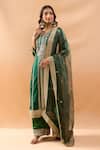 Buy_Gopi Vaid_Green Tussar, Satin, Organza Zari, Embroidery Split V-neck Kurta Palazzo Set _Online_at_Aza_Fashions