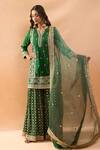 Gopi Vaid_Green Tussar, Organza Embroidery, Zari Split Kurta And Sharara Set With Dupatta _Online_at_Aza_Fashions