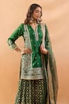 Buy_Gopi Vaid_Green Tussar, Organza Embroidery, Zari Split Kurta And Sharara Set With Dupatta _Online_at_Aza_Fashions