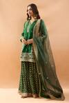 Shop_Gopi Vaid_Green Tussar, Organza Embroidery, Zari Split Kurta And Sharara Set With Dupatta _Online_at_Aza_Fashions