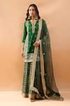 Buy_Gopi Vaid_Green Tussar, Organza Embroidery, Zari Split Kurta And Sharara Set With Dupatta _at_Aza_Fashions