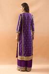 Shop_Gopi Vaid_Purple Tussar, Satin, Organza Embroidery, Zari Split V-neck Kurta Palazzo Set _at_Aza_Fashions