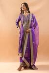 Buy_Gopi Vaid_Purple Tussar, Satin, Organza Embroidery, Zari Split V-neck Kurta Palazzo Set _at_Aza_Fashions
