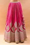 Gopi Vaid_Fuchsia Tussar, Organza Zari, Embroidery Scoop Neck Lehenga Set With Dupatta _Online_at_Aza_Fashions