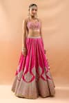 Shop_Gopi Vaid_Fuchsia Tussar, Organza Zari, Embroidery Scoop Neck Lehenga Set With Dupatta _Online_at_Aza_Fashions
