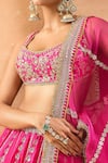 Gopi Vaid_Fuchsia Tussar, Organza Zari, Embroidery Scoop Neck Lehenga Set With Dupatta _at_Aza_Fashions