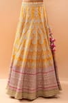 Buy_Gopi Vaid_Mustard Tussar, Organza Zari, Embroidery, Sequins, Beads Square Neck Lehenga Set _Online_at_Aza_Fashions