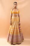 Shop_Gopi Vaid_Mustard Tussar, Organza Zari, Embroidery, Sequins, Beads Square Neck Lehenga Set _Online_at_Aza_Fashions